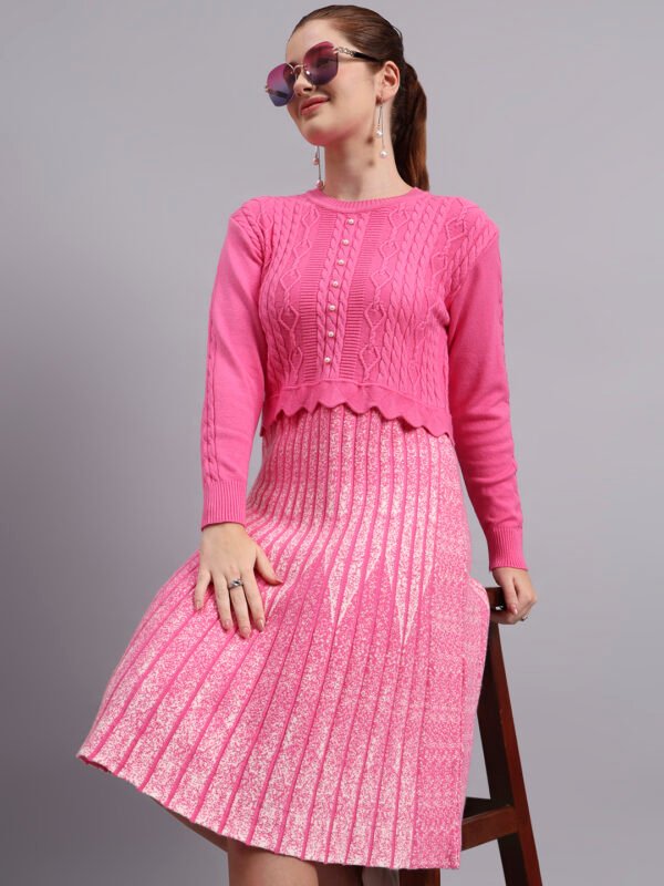 partnerimages_b3f72f99_J5_DPINK_01_6 Pearl Button Cable Knit Fit & Acrylic Wool Pink Women Jumper Dress