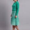 Pearl Button Cable Knit Fit & Flare Acrylic Wool Jumper Dress for Women – Green