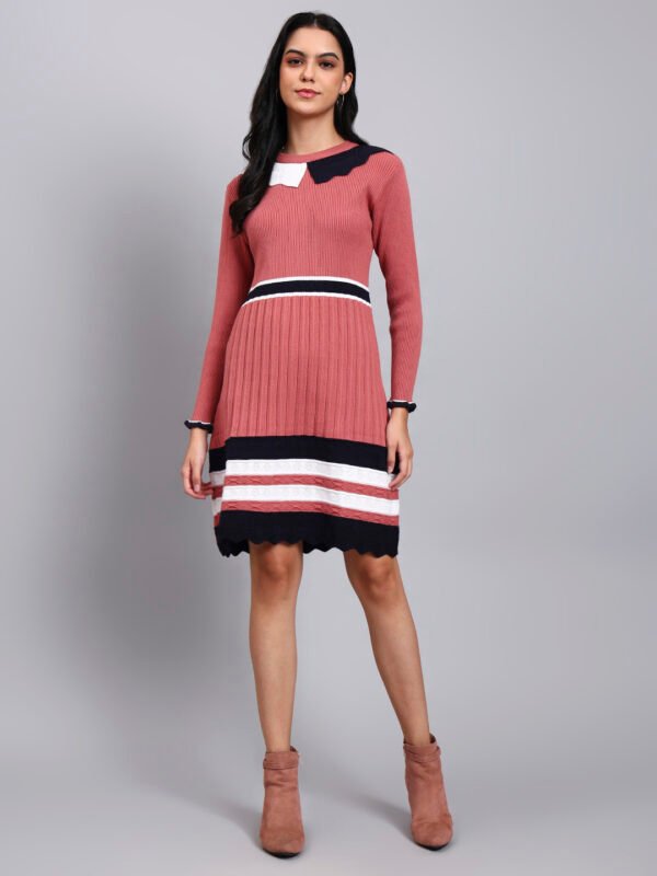 partnerimages_bb9a7a63_J10_ONION_01_1 Women's Onion Pink Ribbed Knit Winter Dress with Navy Scalloped Collar & Border