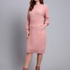 Women's Peach Textured Knit Midi Winter Dress with Pocket