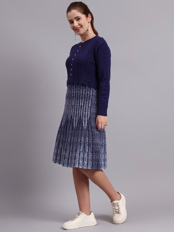 partnerimages_d1149549_J5_NAVY_01_4 Pearl Button Cable Knit Fit | Acrylic Wool Navy Blue Women Jumper Dress