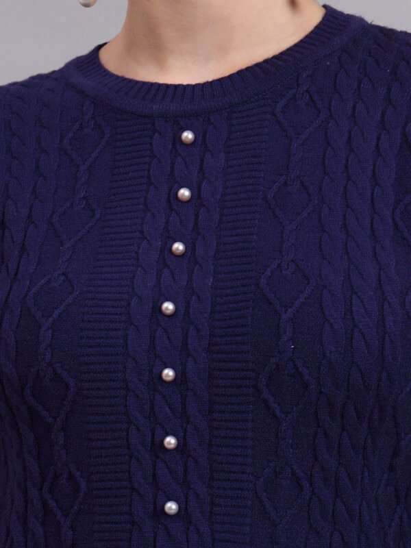 partnerimages_d5352e97_J5_NAVY_01_6 Pearl Button Cable Knit Fit | Acrylic Wool Navy Blue Women Jumper Dress