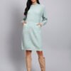 Women's Pistachio Green Textured Knit Midi Winter Dress with Pocket