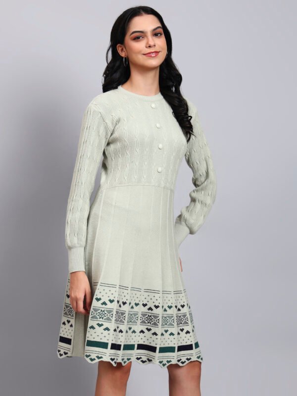 partnerimages_e2b48089_J9_PISTA_01_5 Women's Pista Green Knit Winter Dress with Pattern Hem and Button Front