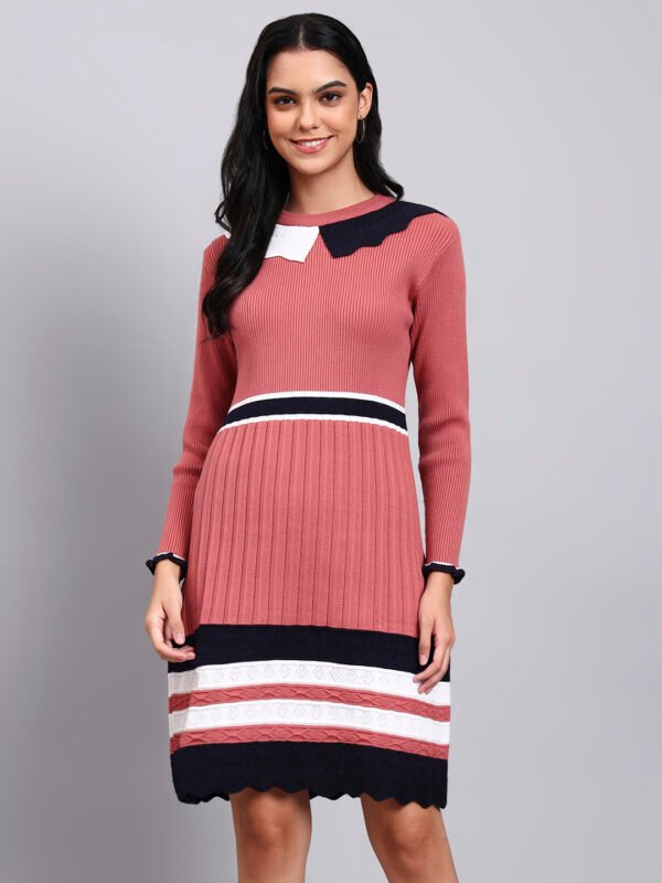 partnerimages_fee050ad_J10_ONION_01_2 Women's Onion Pink Ribbed Knit Winter Dress with Navy Scalloped Collar & Border