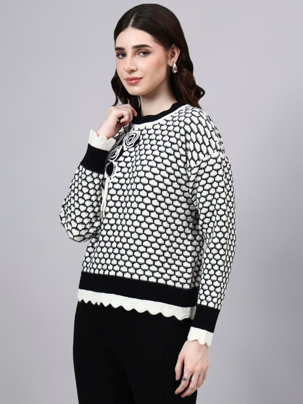 Round Neck Blocked Design With Premium Acrylic Wool Women Knitted Top & Sweater