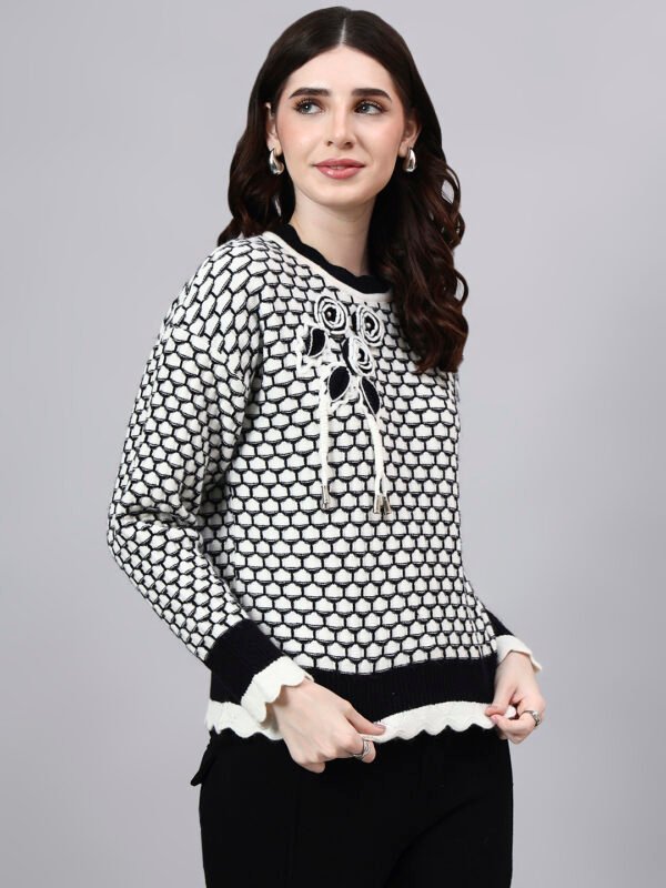Round Neck Blocked Design With Premium Acrylic Wool Women Knitted Top & Sweater