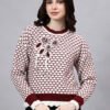 S20_MAROON_01_1 Round Neck Blocked Design With Premium Acrylic Wool Women Knitted Top & Sweater