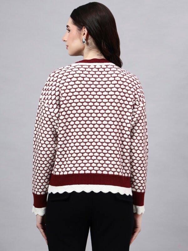 S20_MAROON_01_2 Round Neck Blocked Design With Premium Acrylic Wool Women Knitted Top & Sweater
