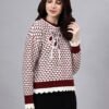S20_MAROON_01_4 Round Neck Blocked Design With Premium Acrylic Wool Women Knitted Top & Sweater