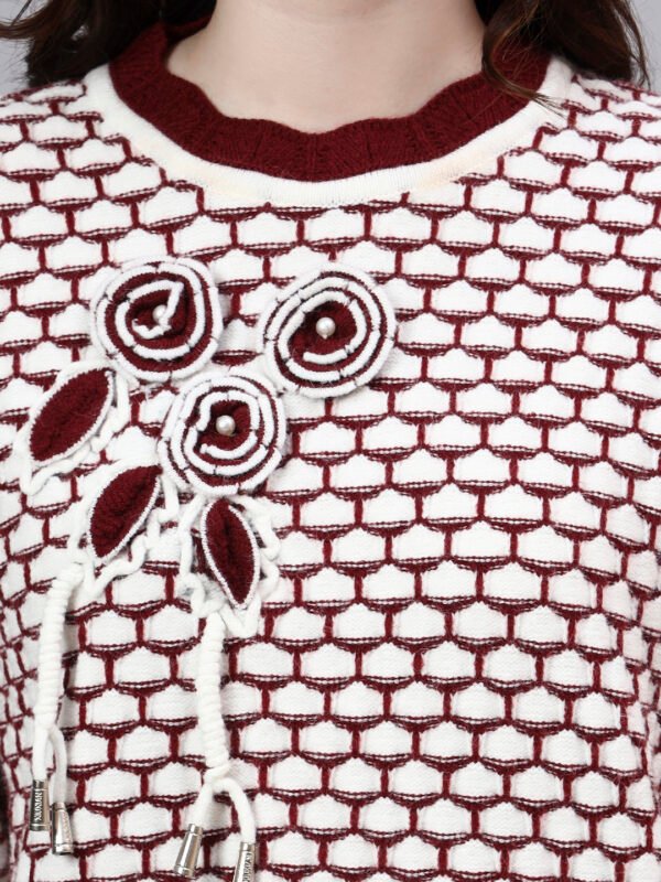S20_MAROON_01_5 Round Neck Blocked Design With Premium Acrylic Wool Women Knitted Top & Sweater