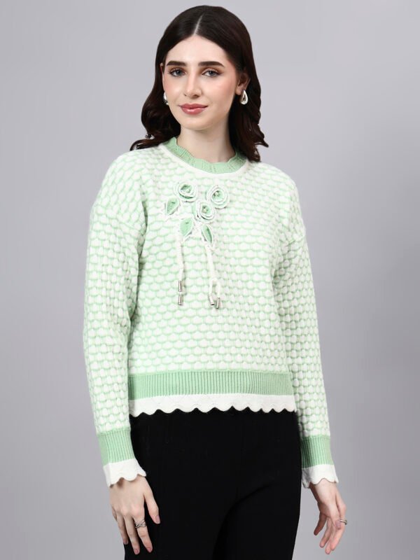 Round Neck Blocked Design With Premium Acrylic Wool Women Knitted Top & Sweater