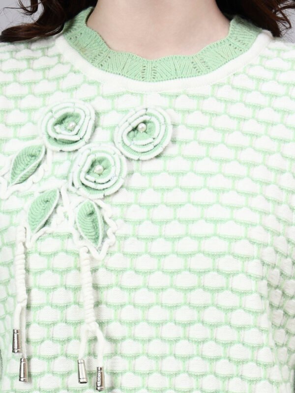 Round Neck Blocked Design With Premium Acrylic Wool Women Knitted Top & Sweater