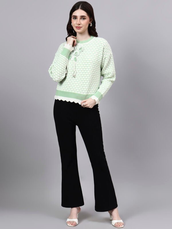 Round Neck Blocked Design With Premium Acrylic Wool Women Knitted Top & Sweater