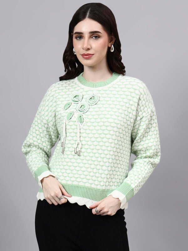 Round Neck Blocked Design With Premium Acrylic Wool Women Knitted Top & Sweater