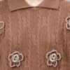 Spread Collar Patch Work Cable Knitted Design With Premium Acrylic Wool Women Knitted Top & Sweater