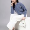 Spread Collar Patch Work Cable Knitted Design With Premium Acrylic Wool Women Knitted Top & Sweater