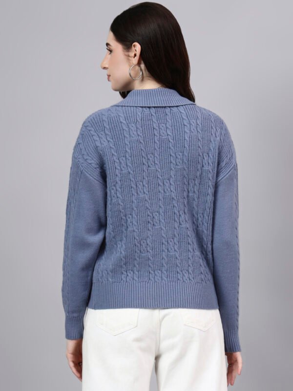 Spread Collar Patch Work Cable Knitted Design With Premium Acrylic Wool Women Knitted Top & Sweater