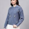 Spread Collar Patch Work Cable Knitted Design With Premium Acrylic Wool Women Knitted Top & Sweater