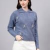 Spread Collar Patch Work Cable Knitted Design With Premium Acrylic Wool Women Knitted Top & Sweater