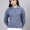 Spread Collar Patch Work Cable Knitted Design With Premium Acrylic Wool Women Knitted Top & Sweater