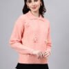 Spread Collar Patch Work Cable Knitted Design With Premium Acrylic Wool Women Knitted Top & Sweater