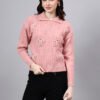 Spread Collar Patch Work Cable Knitted Design With Premium Acrylic Wool Women Knitted Top & Sweater