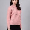 Spread Collar Patch Work Cable Knitted Design With Premium Acrylic Wool Women Knitted Top & Sweater