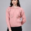 Spread Collar Patch Work Cable Knitted Design With Premium Acrylic Wool Women Knitted Top & Sweater