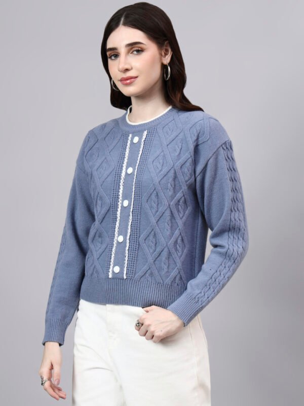 Round Neck Geomatric Design With Premium Acrylic Wool Women Knitted Top & Sweater