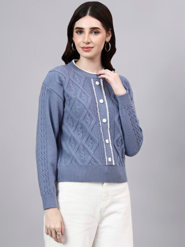 Round Neck Geomatric Design With Premium Acrylic Wool Women Knitted Top & Sweater