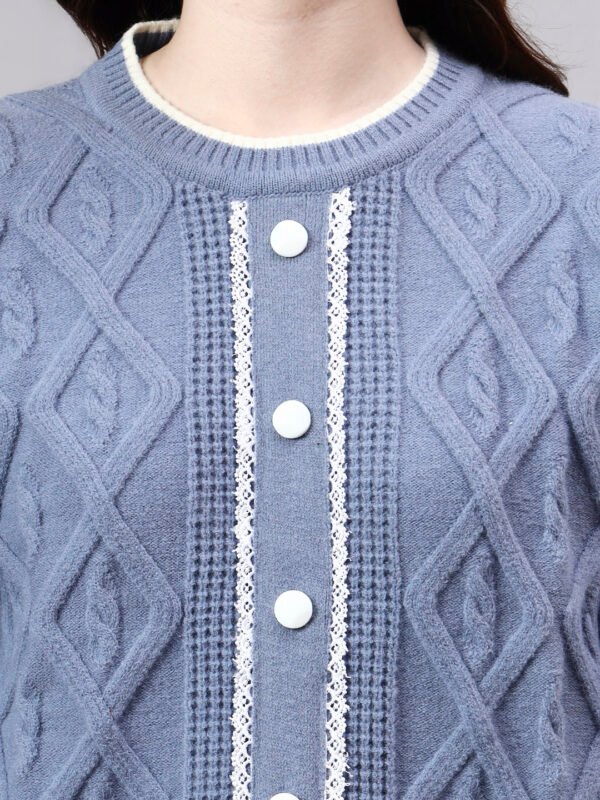 Round Neck Geomatric Design With Premium Acrylic Wool Women Knitted Top & Sweater