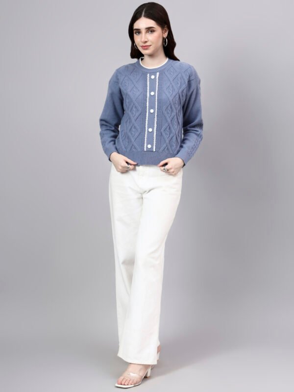 Round Neck Geomatric Design With Premium Acrylic Wool Women Knitted Top & Sweater