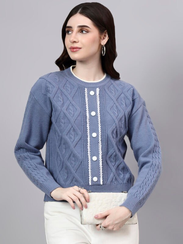 Round Neck Geomatric Design With Premium Acrylic Wool Women Knitted Top & Sweater