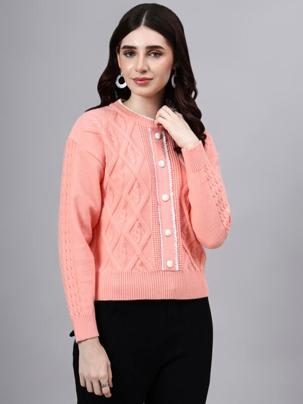 Round Neck Geomatric Design With Premium Acrylic Wool Women Knitted Top & Sweater