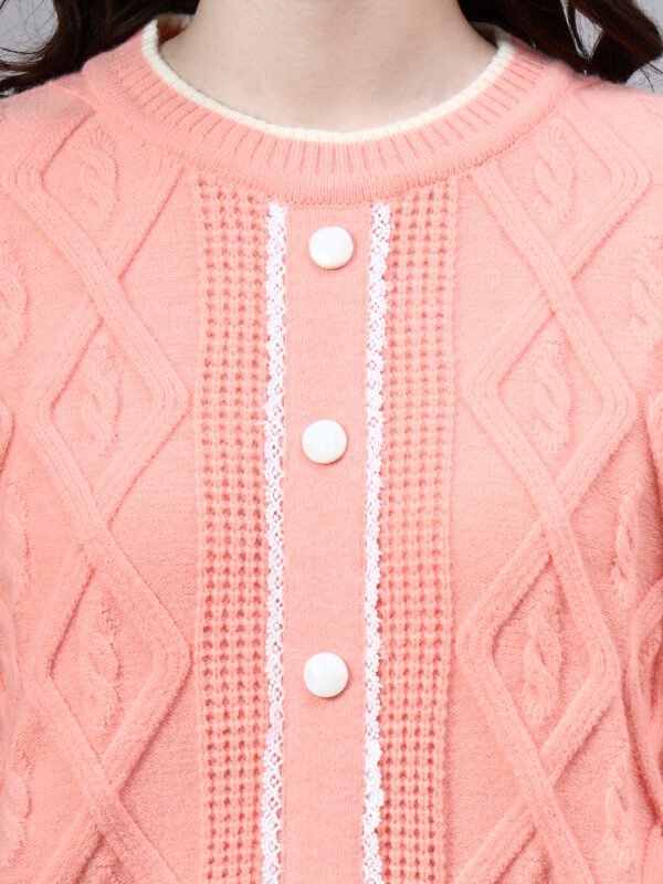 Round Neck Geomatric Design With Premium Acrylic Wool Women Knitted Top & Sweater