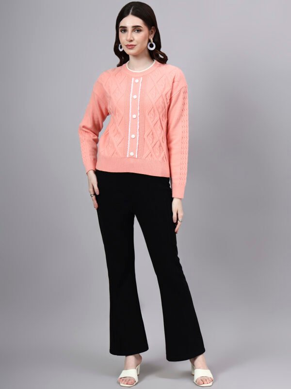Round Neck Geomatric Design With Premium Acrylic Wool Women Knitted Top & Sweater