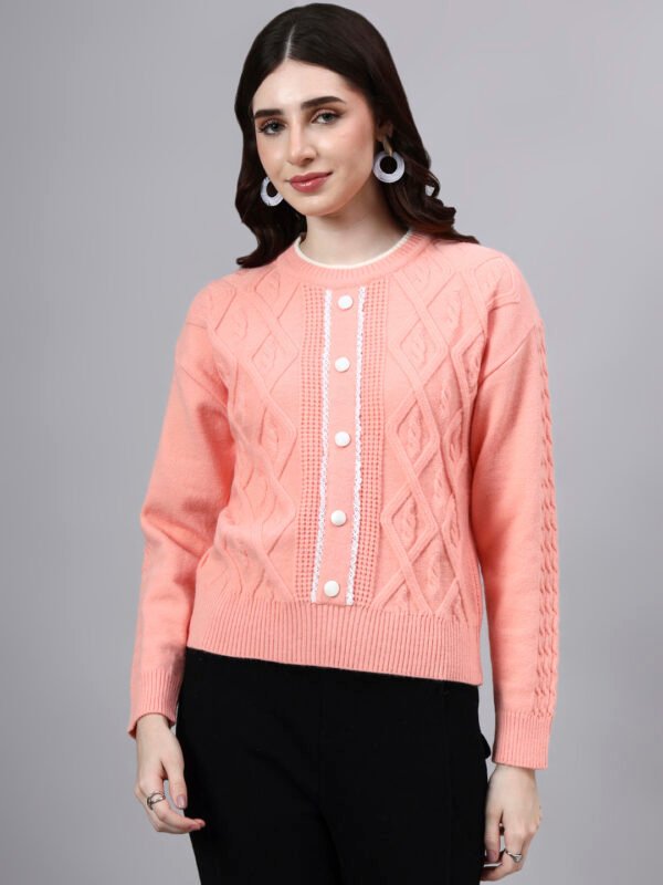 Round Neck Geomatric Design With Premium Acrylic Wool Women Knitted Top & Sweater