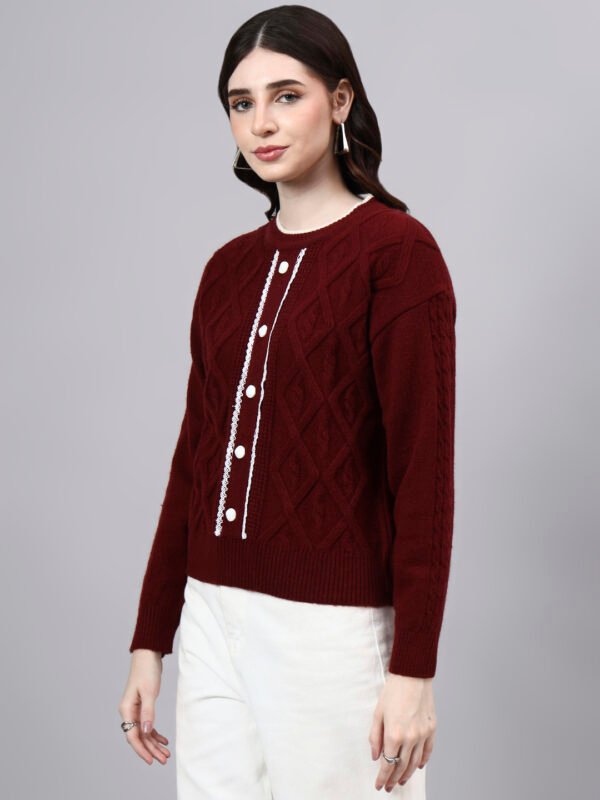 Round Neck Geomatric Design With Premium Acrylic Wool Women Knitted Top & Sweater