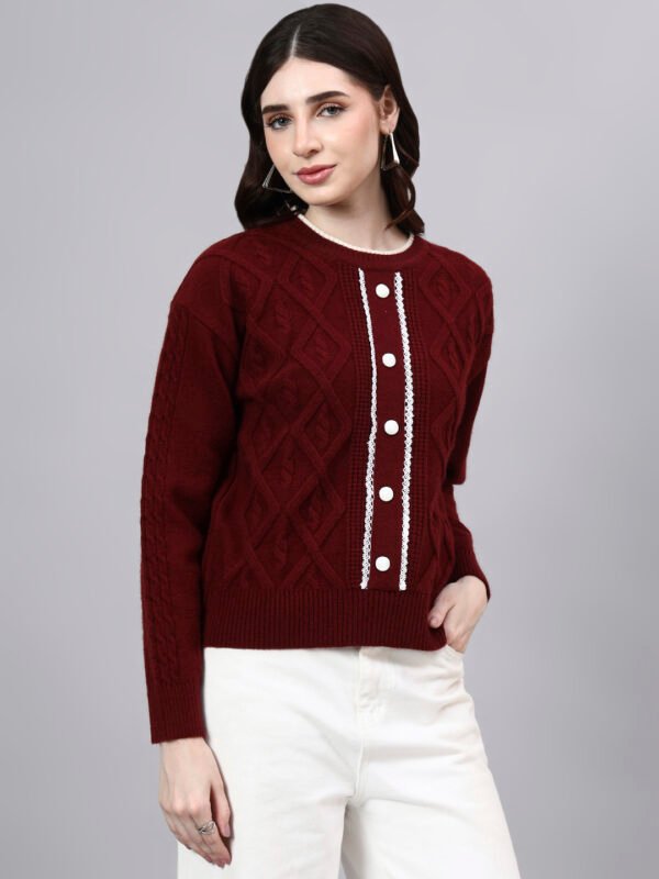 Round Neck Geomatric Design With Premium Acrylic Wool Women Knitted Top & Sweater