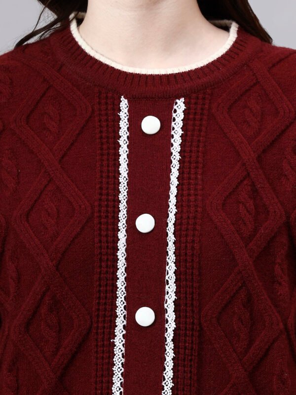 Round Neck Geomatric Design With Premium Acrylic Wool Women Knitted Top & Sweater
