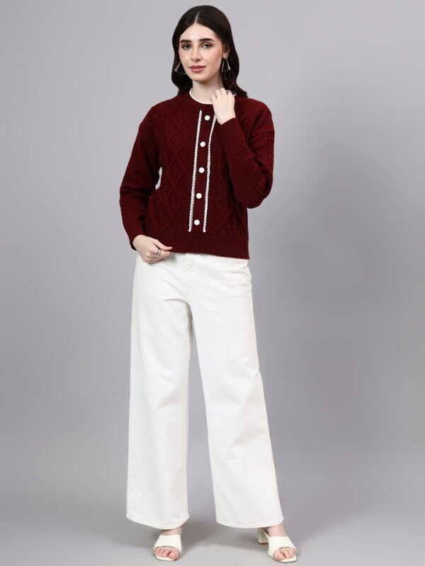 Round Neck Geomatric Design With Premium Acrylic Wool Women Knitted Top & Sweater