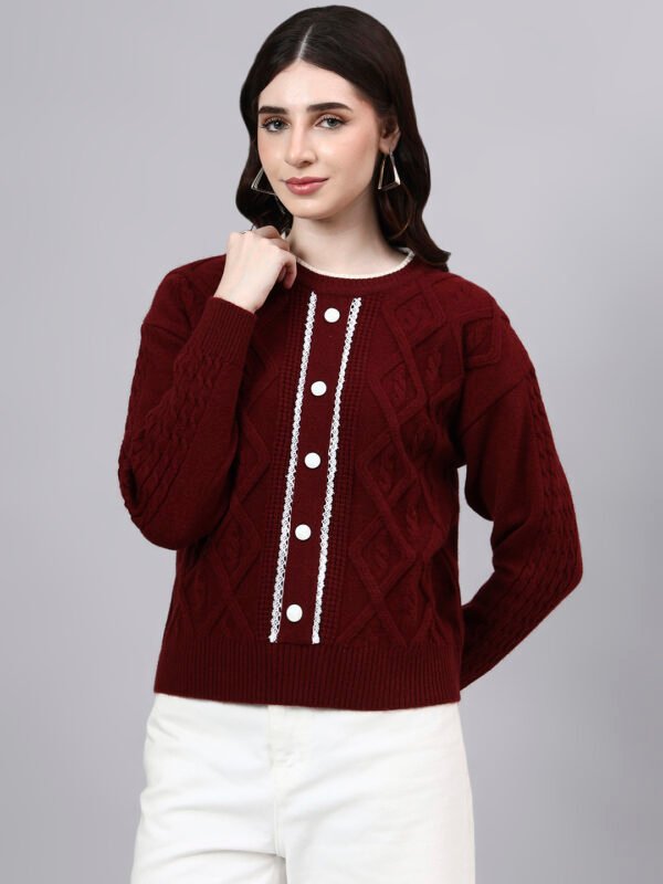 Round Neck Geomatric Design With Premium Acrylic Wool Women Knitted Top & Sweater
