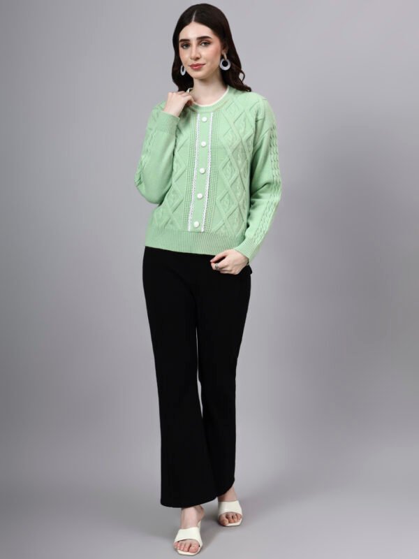 Round Neck Geomatric Design With Premium Acrylic Wool Women Knitted Top & Sweater