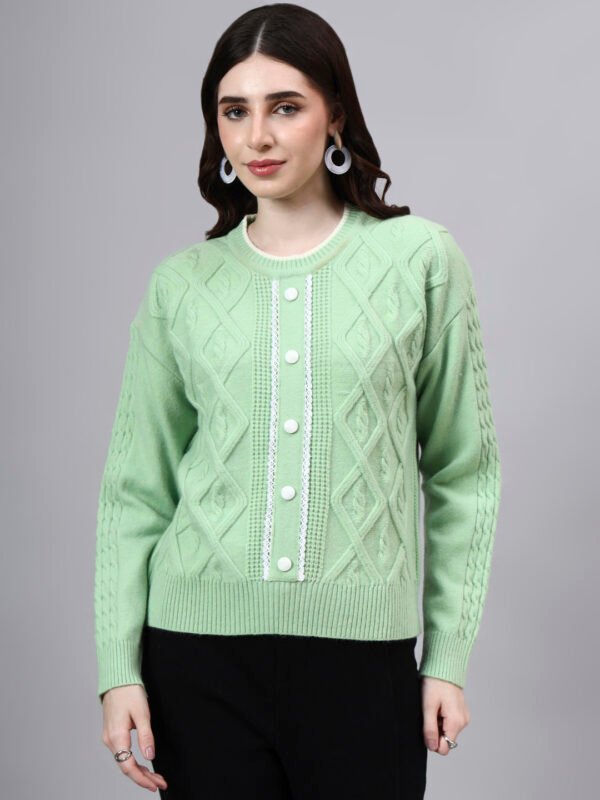 Round Neck Geomatric Design With Premium Acrylic Wool Women Knitted Top & Sweater