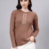 Round Neck Geomatric Design With Premium Acrylic Wool Women Knitted Top & Sweater