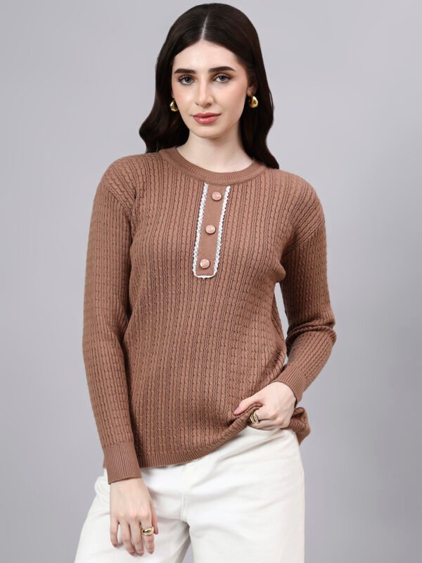 Round Neck Geomatric Design With Premium Acrylic Wool Women Knitted Top & Sweater