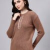 Round Neck Geomatric Design With Premium Acrylic Wool Women Knitted Top & Sweater