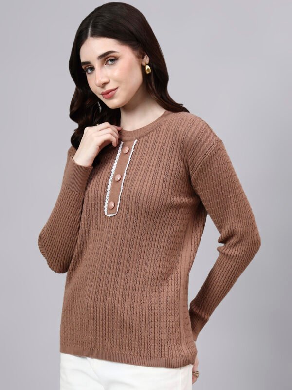 Round Neck Geomatric Design With Premium Acrylic Wool Women Knitted Top & Sweater