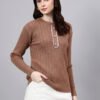 Round Neck Geomatric Design With Premium Acrylic Wool Women Knitted Top & Sweater